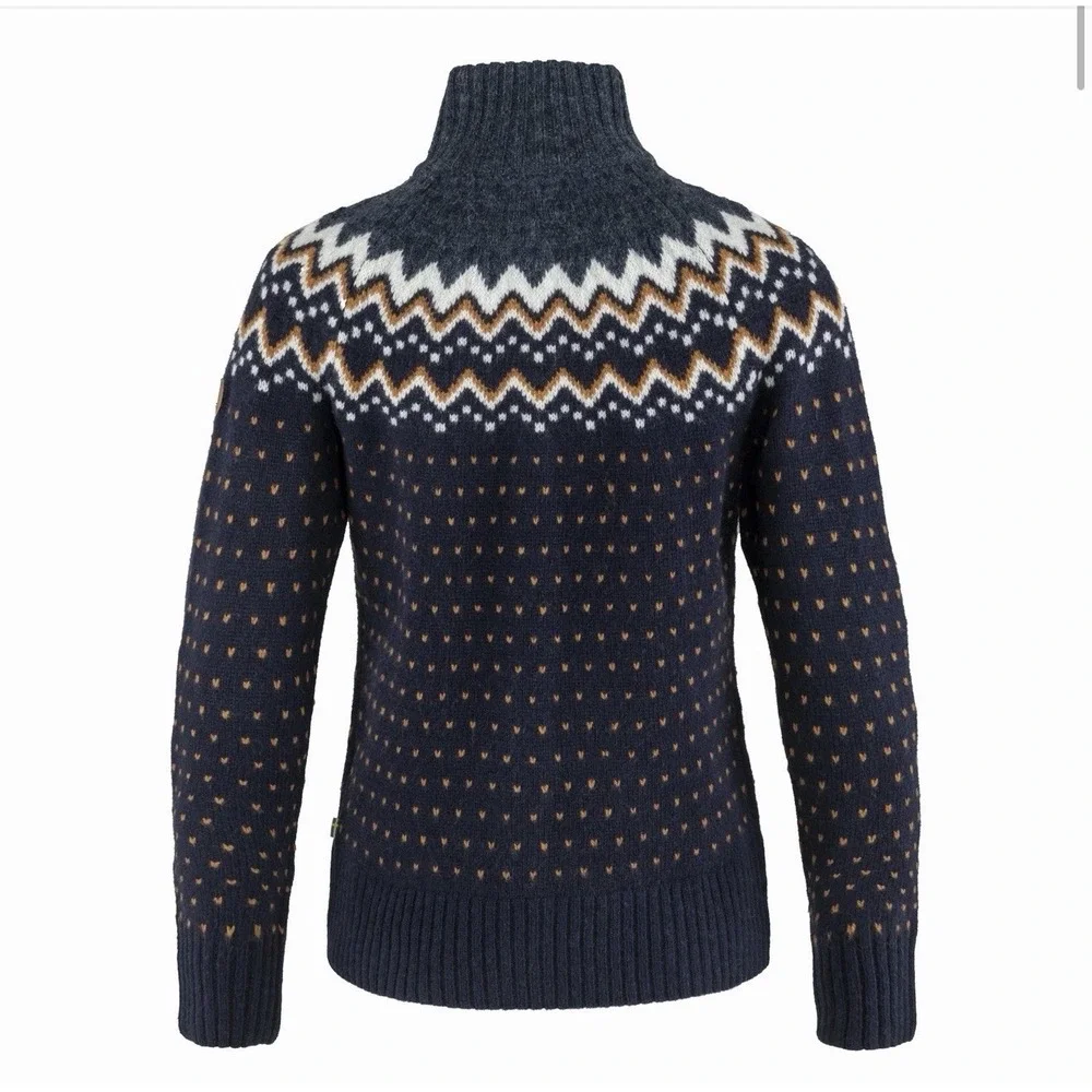 Fjallraven Ovik Structure Cardigan Navy‎ Wool Fair Isle Sweater Womens Small